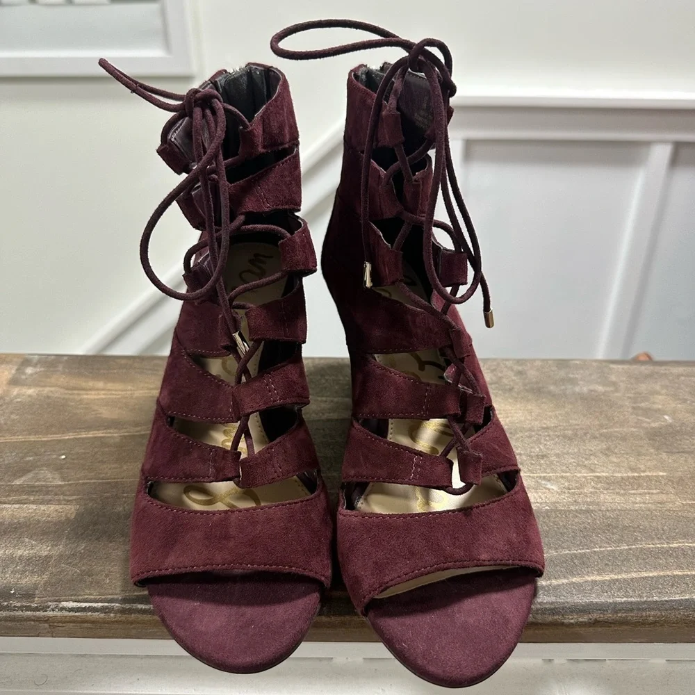Sam Edelman Burgundy Lace-Up Wedges